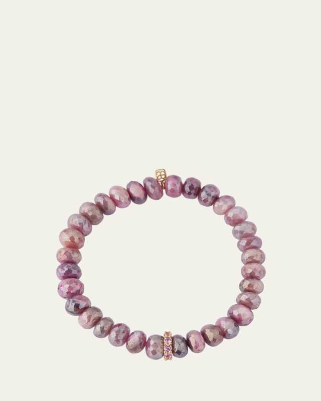 Light Mystic Red Moonstone Bead Bracelet with Pink Sapphire Rondelle